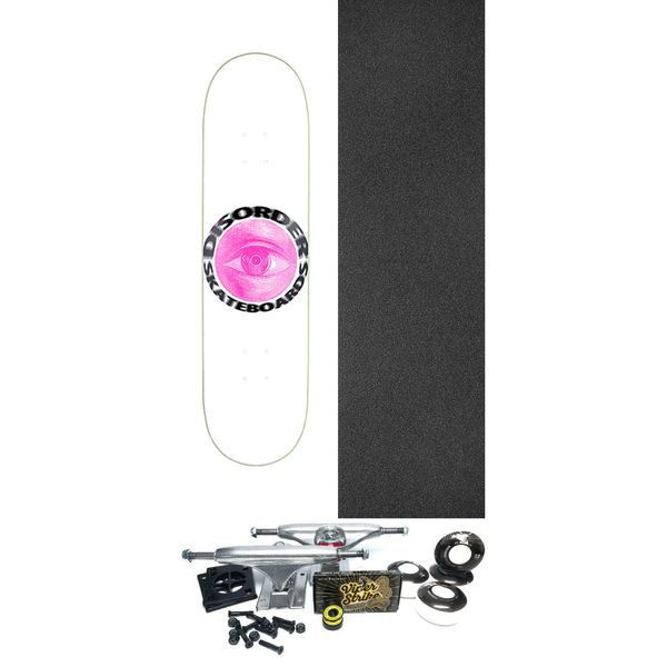 Disorder Skateboards Blurry Vision White Skateboard Deck - 8" x 31.75" - Complete Skateboard Bundle